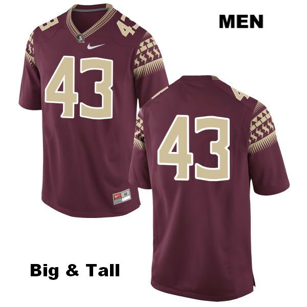 Men's NCAA Nike Florida State Seminoles #43 Jake Duff College Big & Tall No Name Red Stitched Authentic Football Jersey ETQ0869HP